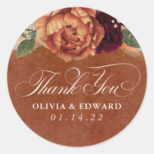 Rust Terracotta Floral Pampas Grass Thank You Classic Round Sticker