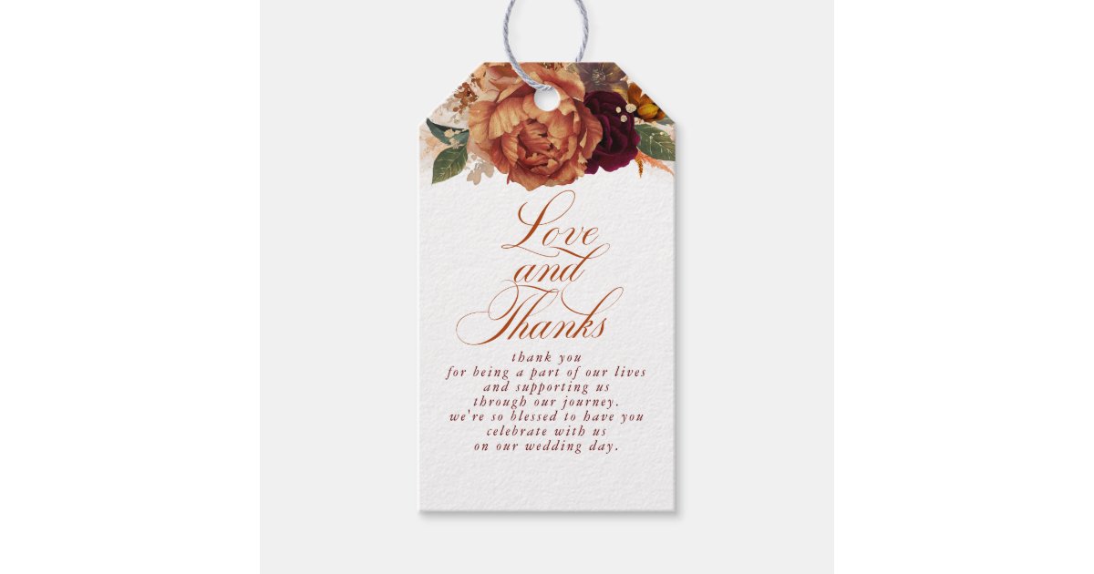 Rust Terracotta Floral Pampas Grass Thank You Gift Tags | Zazzle