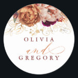 Rust Terracotta Floral Pampas Grass Wedding Classic Round Sticker<br><div class="desc">Fall wedding stickers</div>