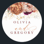 Rust Terracotta Floral Pampas Grass Wedding Classic Round Sticker<br><div class="desc">Fall wedding stickers</div>