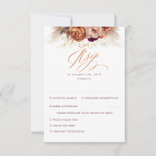 Rust Terracotta Floral Pampas Grass Wedding RSVP