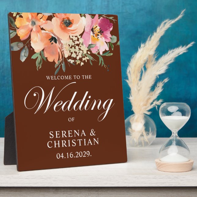 Rust Terracotta Floral Wedding Welcome Plaque (Side)
