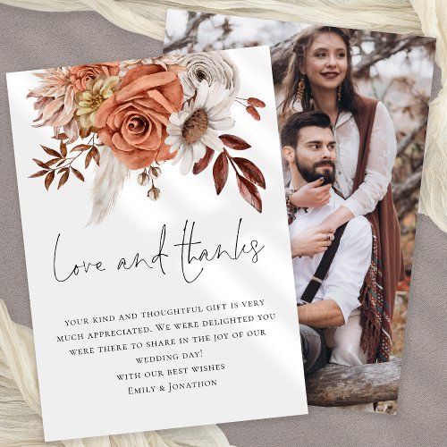 Rust Terracotta Florals Photo Love Thanks Wedding Card