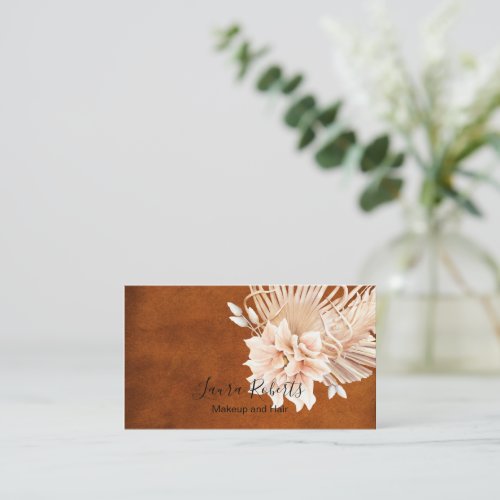 Rust Terracotta Flowers and Pampas Grass Business Card