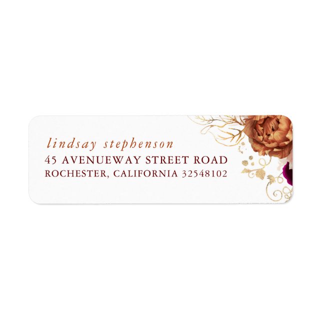 Rust Terracotta Flowers and Pampas Grass Fall  Label (Front)