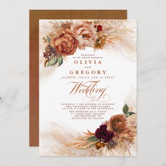 Rust Terracotta Floral Wedding Invitations