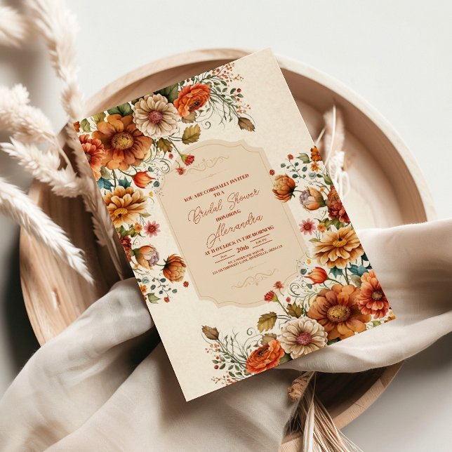 Rust Terracotta Flowers Bridal Shower Invitation (Creator Uploaded)