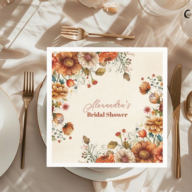 Rust Terracotta Flowers Bridal Shower Napkins (Creator Uploaded)