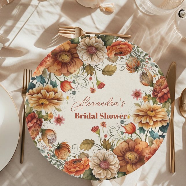 Rust Terracotta Flowers Bridal Shower Paper Plates (Creator Uploaded)
