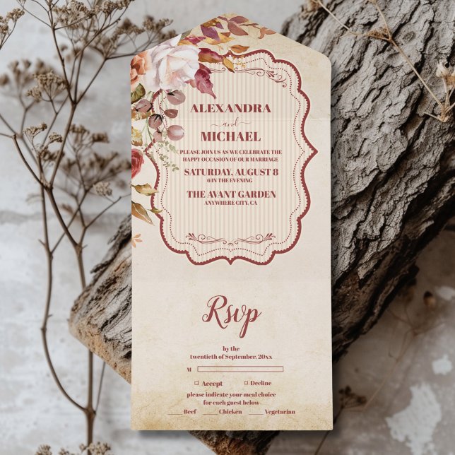Rust Terracotta Flowers Burnt Orange Fall Wedding All In One Invitation (Creator Uploaded)