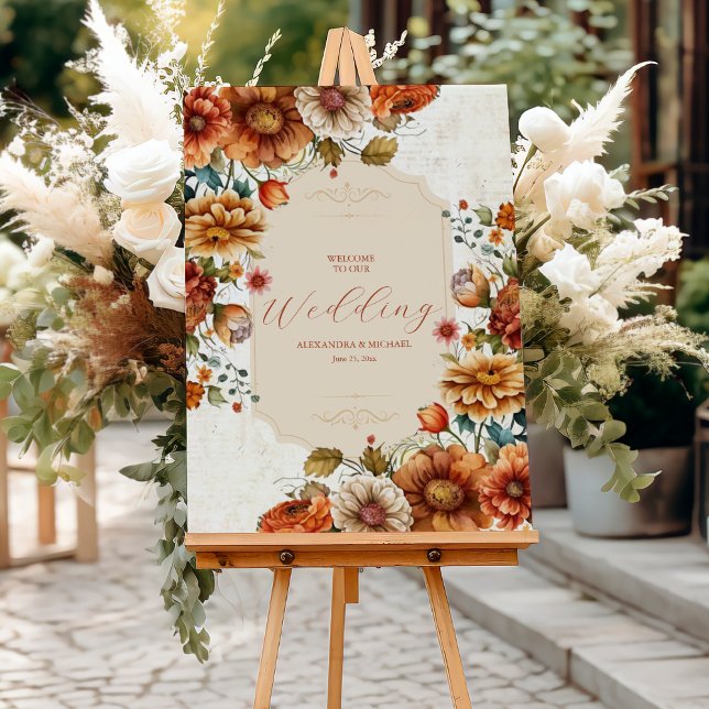 Rust Terracotta Flowers Burnt Orange Fall Wedding Foam Board (Creator Uploaded)