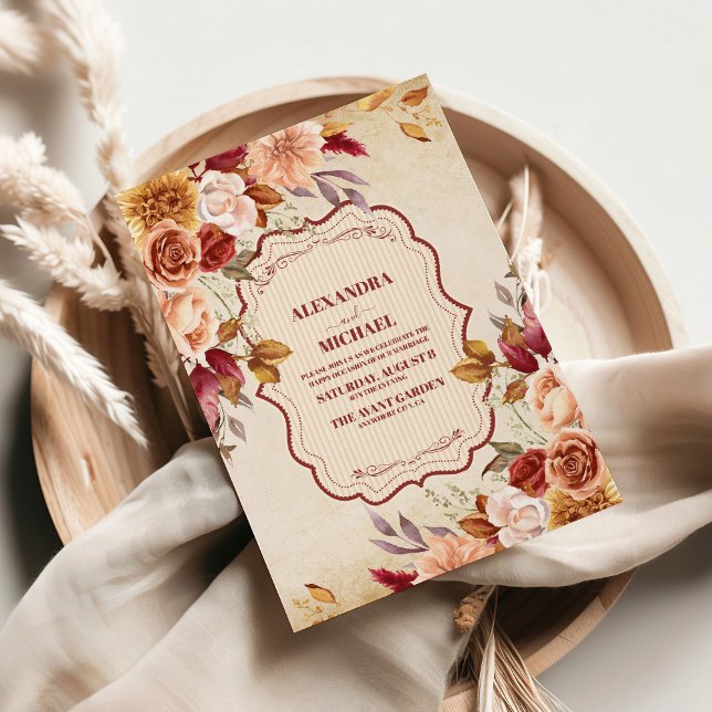 Rust Terracotta Flowers Burnt Orange Fall Wedding Invitation (Creator Uploaded)