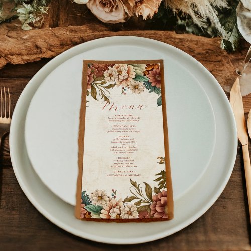 Rust Terracotta Flowers Burnt Orange Fall Wedding Menu