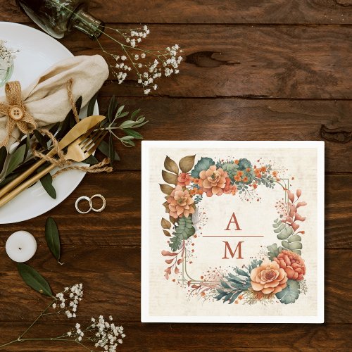 Rust Terracotta Flowers Burnt Orange Fall Wedding Napkins