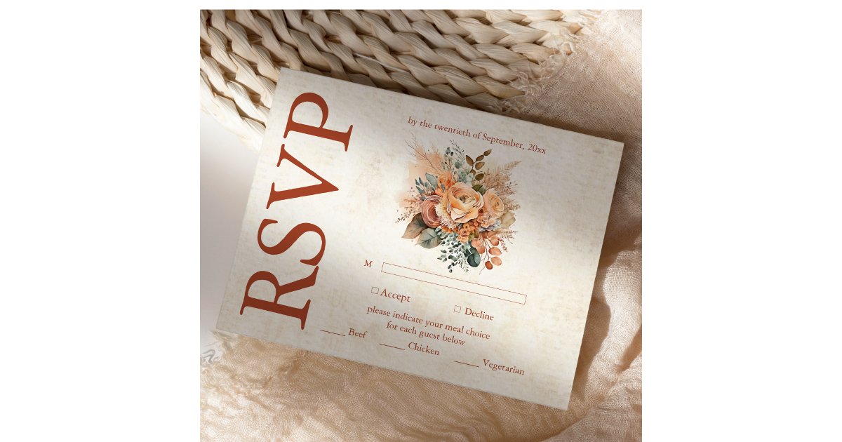 Rust Terracotta Flowers Burnt Orange Fall Wedding RSVP Card | Zazzle