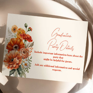Rust Terracotta Flowers Burnt Orange Graduation Enclosure Card