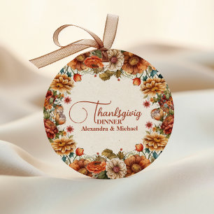 Rust Terracotta Flowers Thanksgiving Dinner Classic Round Sticker