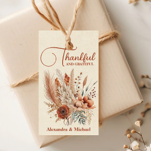 Rust Terracotta Flowers Thanksgiving Dinner Gift Tags