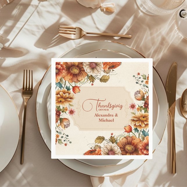 Rust Terracotta Flowers Thanksgiving Dinner Napkins (Creator Uploaded)