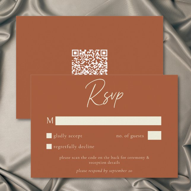 Rust Terracotta Minimalist Fall Wedding QR Code RSVP Card (Rust Terracotta Minimalist Fall Wedding QR Code RSVP Card)