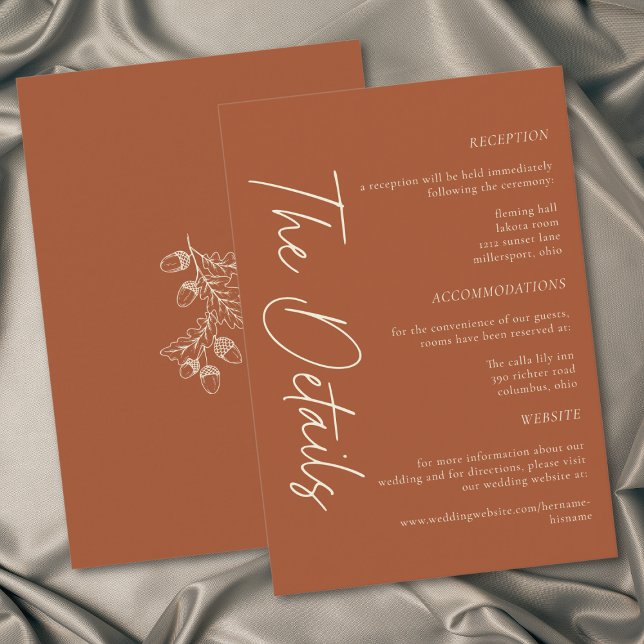 Rust Terracotta Minimalist Leaf Acorn Fall Wedding Enclosure Card (Rust Terracotta Minimalist Leaf Acorn Fall Wedding Enclosure Card)
