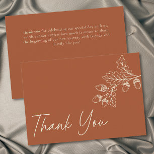 Rust Terracotta Minimalist Leaf Acorn Fall Wedding Thank You Card