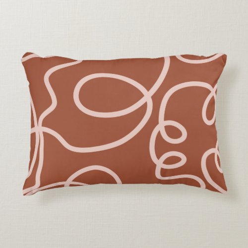 Rust Terracotta Modern Minimal Line Brush Strokes Accent Pillow
