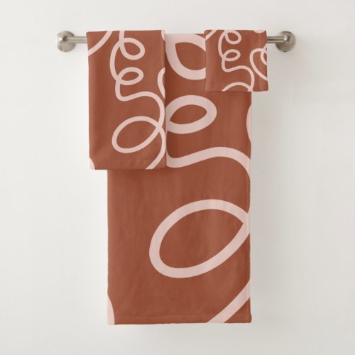 Rust Terracotta Modern Minimal Line Brush Strokes Bath Towel Set