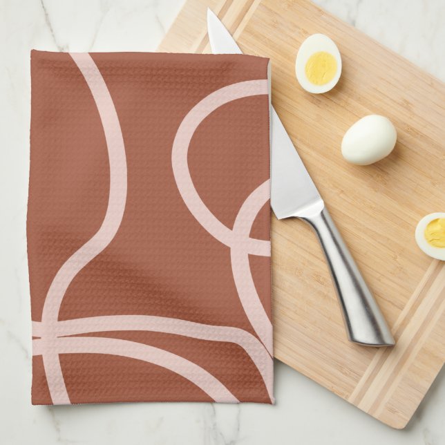 Rust Terracotta Modern Minimal Line Brush Strokes Kitchen Towel (Quarter Fold)
