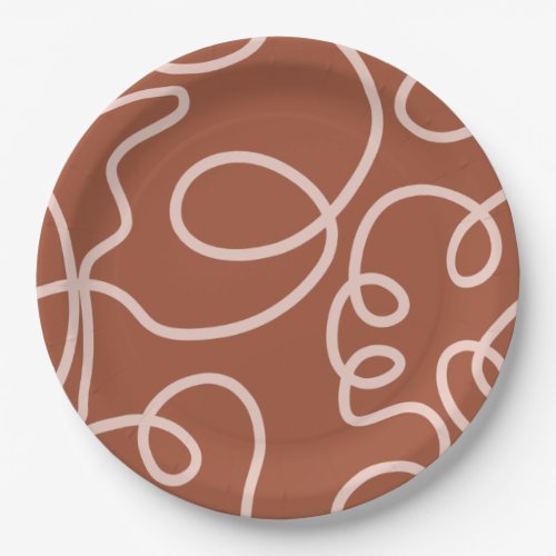 Rust Terracotta Modern Minimal Line Brush Strokes Paper Plates