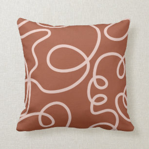 Rust Terracotta Modern Minimal Line Brush Strokes Throw Pillow