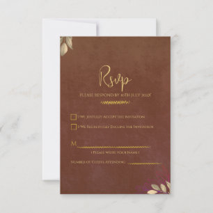 Rust Terracotta Velvet Luxe Gold Wedding RSVP Card