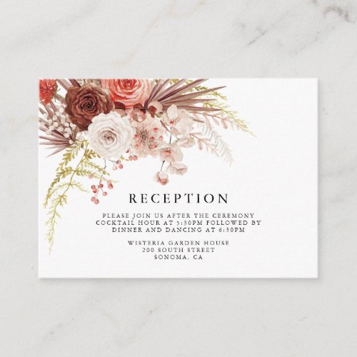 Rust Terracotta Wedding Floral Palmetto Reception Enclosure Card