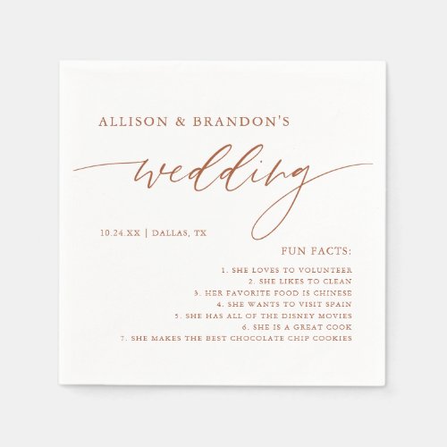 Rust Terracotta Wedding Fun Facts Napkins