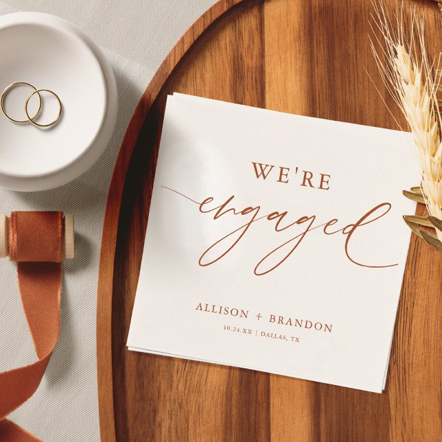 Rust Terracotta We're Engaged Engagement Napkins (Creator Uploaded)