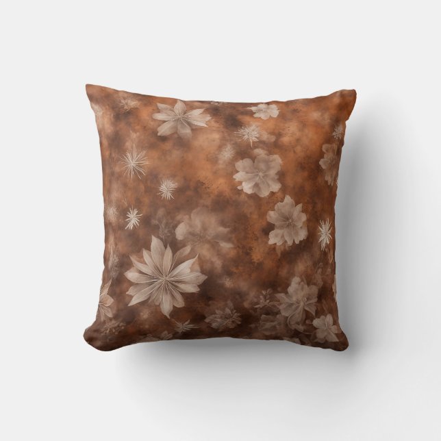 Rust Throw Cushion Vintage Winter Flowers pattern  (Front)