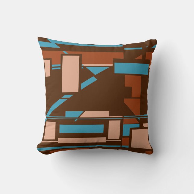 Rust Turquoise Beige Brown Southwest Look Mosaic  Throw Pillow (Front)