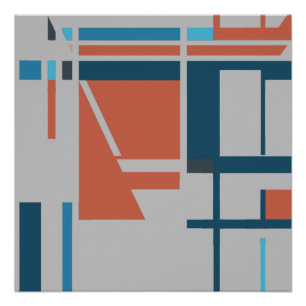 Rust Turquoise Blue MCM Look Squares on Gray Poster