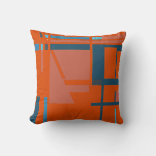 Rust Turquoise Blue on Bright Orange MCM Look Throw Pillow