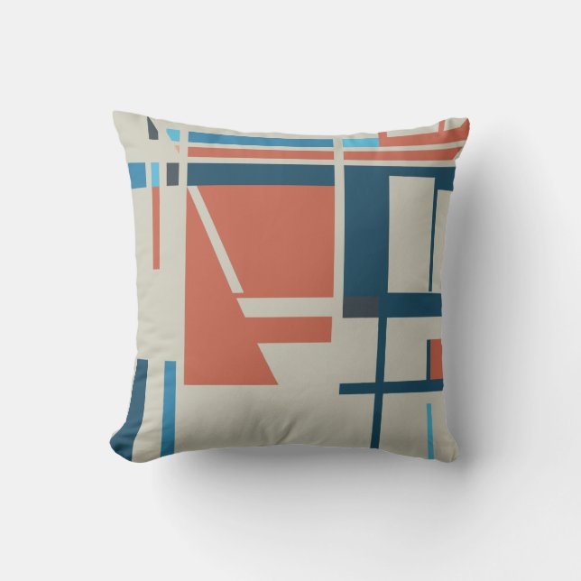 Rust Turquoise Blue on Gray Abstract MCM Look Throw Pillow (Front)