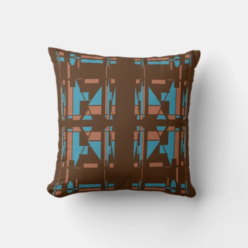 Rust Turquoise on Brown Southwest Art Large Tiles Throw Pillow