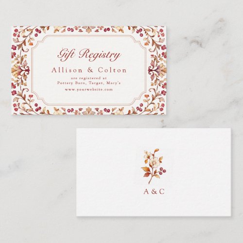 Rust Vintage Botanical Floral Fall Bridal Registry Place Card