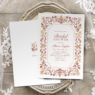 Rust Vintage Botanical Floral Fall Bridal Shower  Invitation