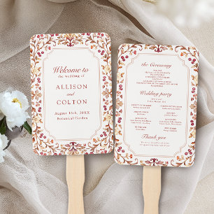 Rust Vintage Botanical Floral Fall Wedding Program Hand Fan