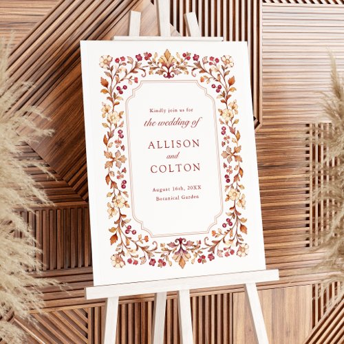 Rust Vintage Botanical Floral Fall Wedding Welcome Foam Board