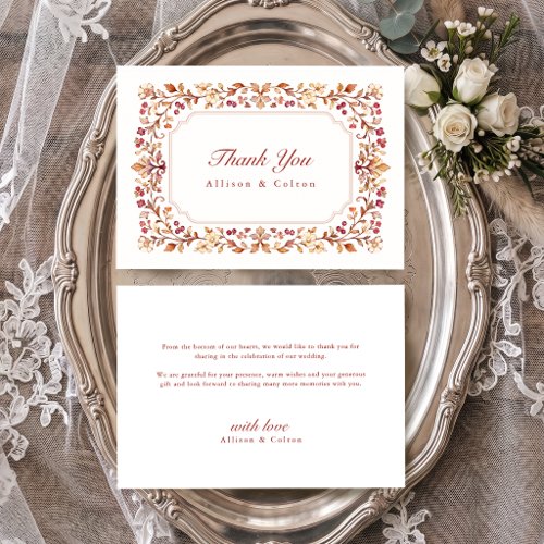 Rust Vintage Botanical Floral Frame Fall Wedding Thank You Card