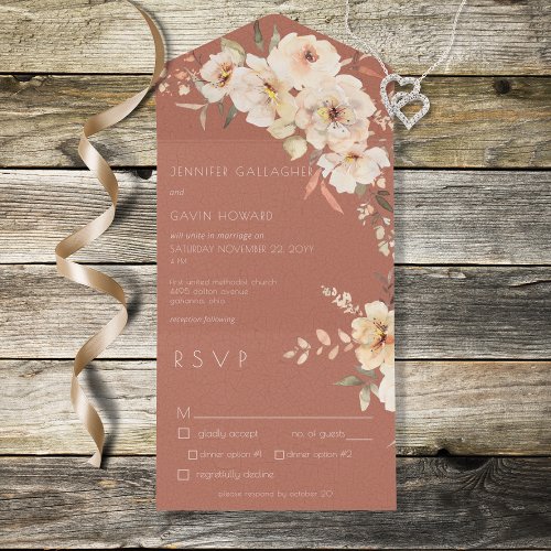 Rust Vintage Cream Floral Dinner All In One Invitation