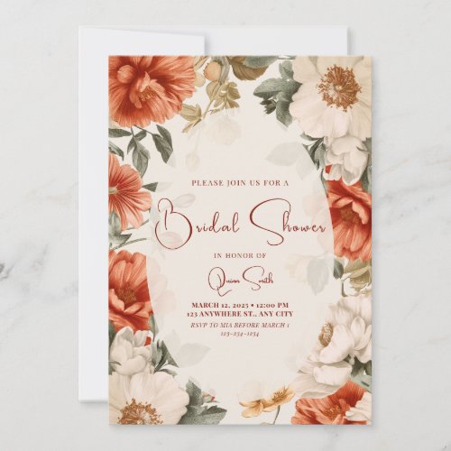 Rust Vintage Floral Bridal Shower Invitation