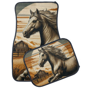 Rust/vintage horse/western car floor mat