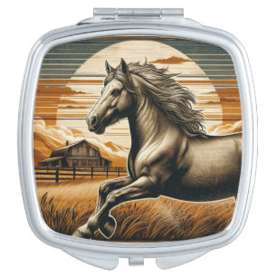 Rust/vintage horse/western compact mirror